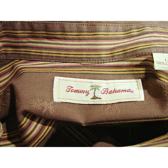 Tommy Bahama Shirt Button Up Mens Large Striped Brown Tan Pineapple Print Cotton - Picture 4 of 12